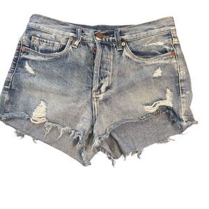 BlankNYC Women's High Rise Distressed Denim Shorts Blue Size 26